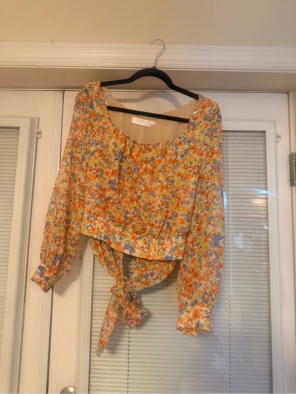 ASTR Yellow Floral Tie-Front Blouse
